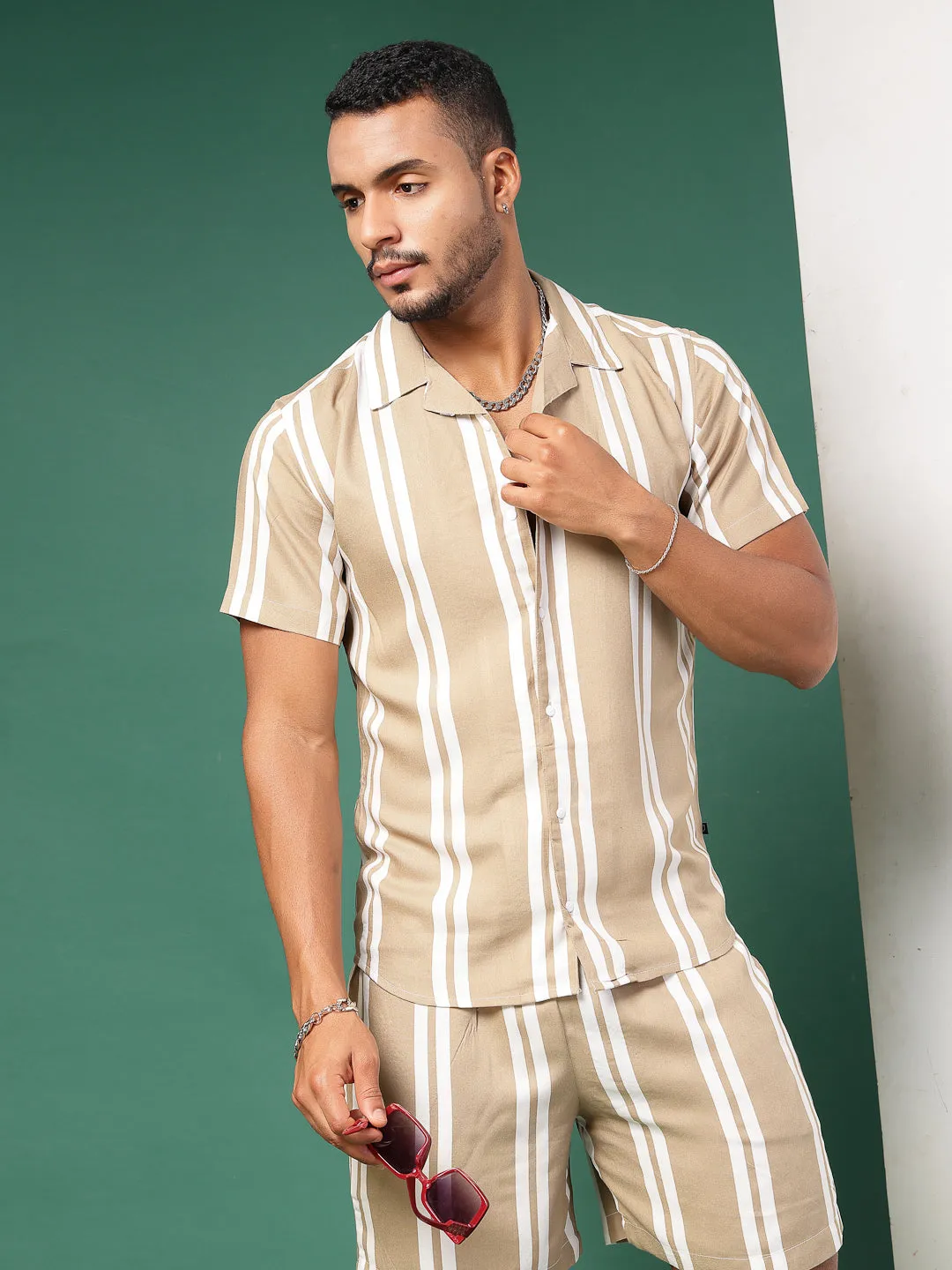 Men's Striped Rayon Co-Ords