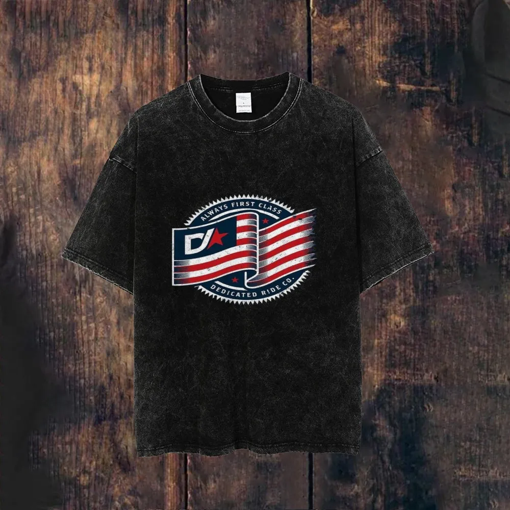 Mens Vintage American Flag Print Tee