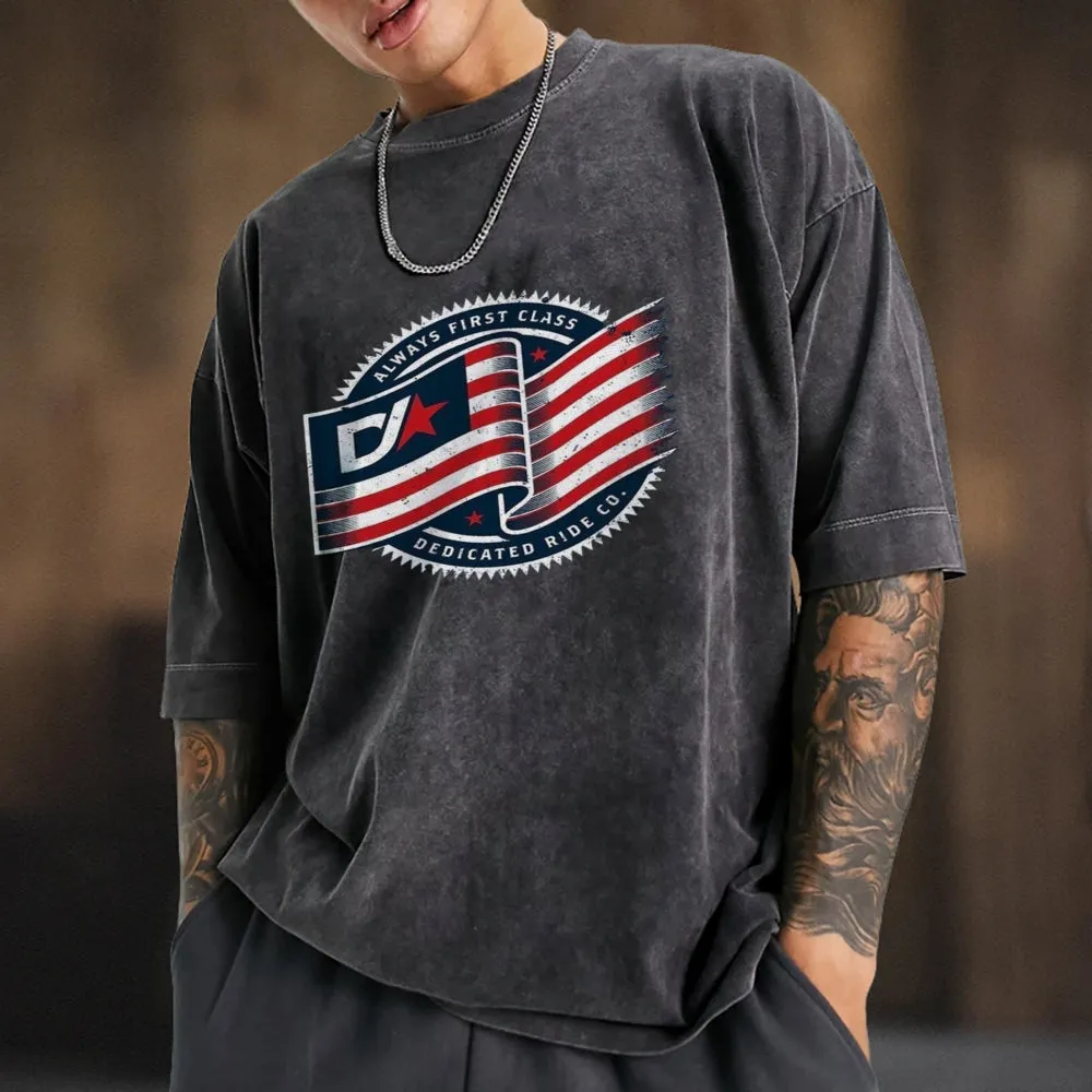 Mens Vintage American Flag Print Tee