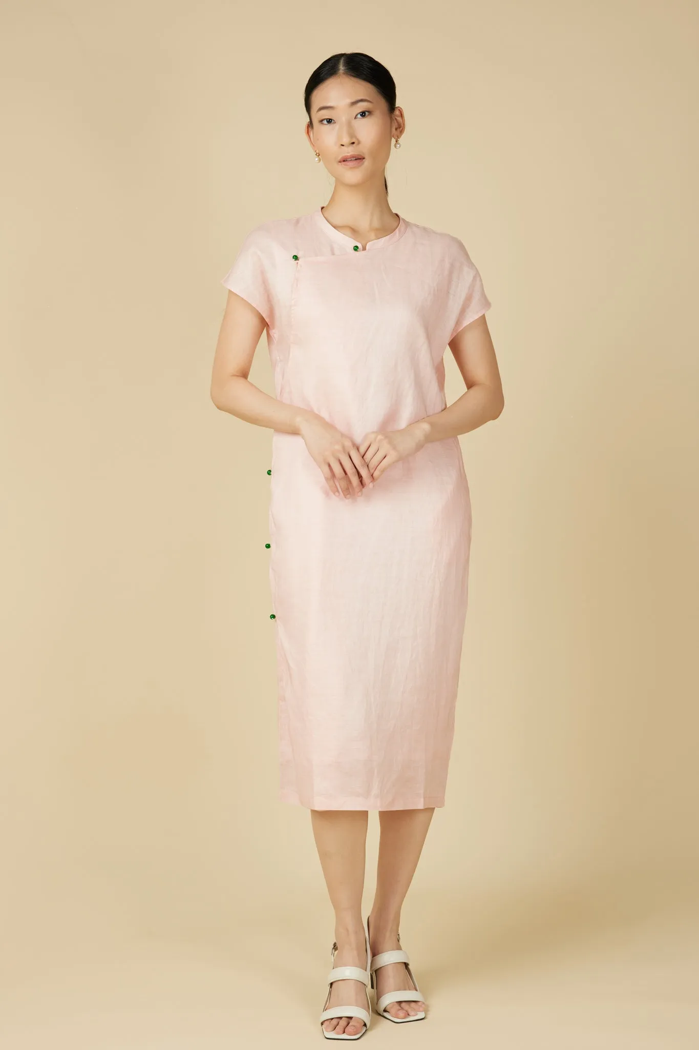 Minimalist Cheongsam Dress in Light Pink