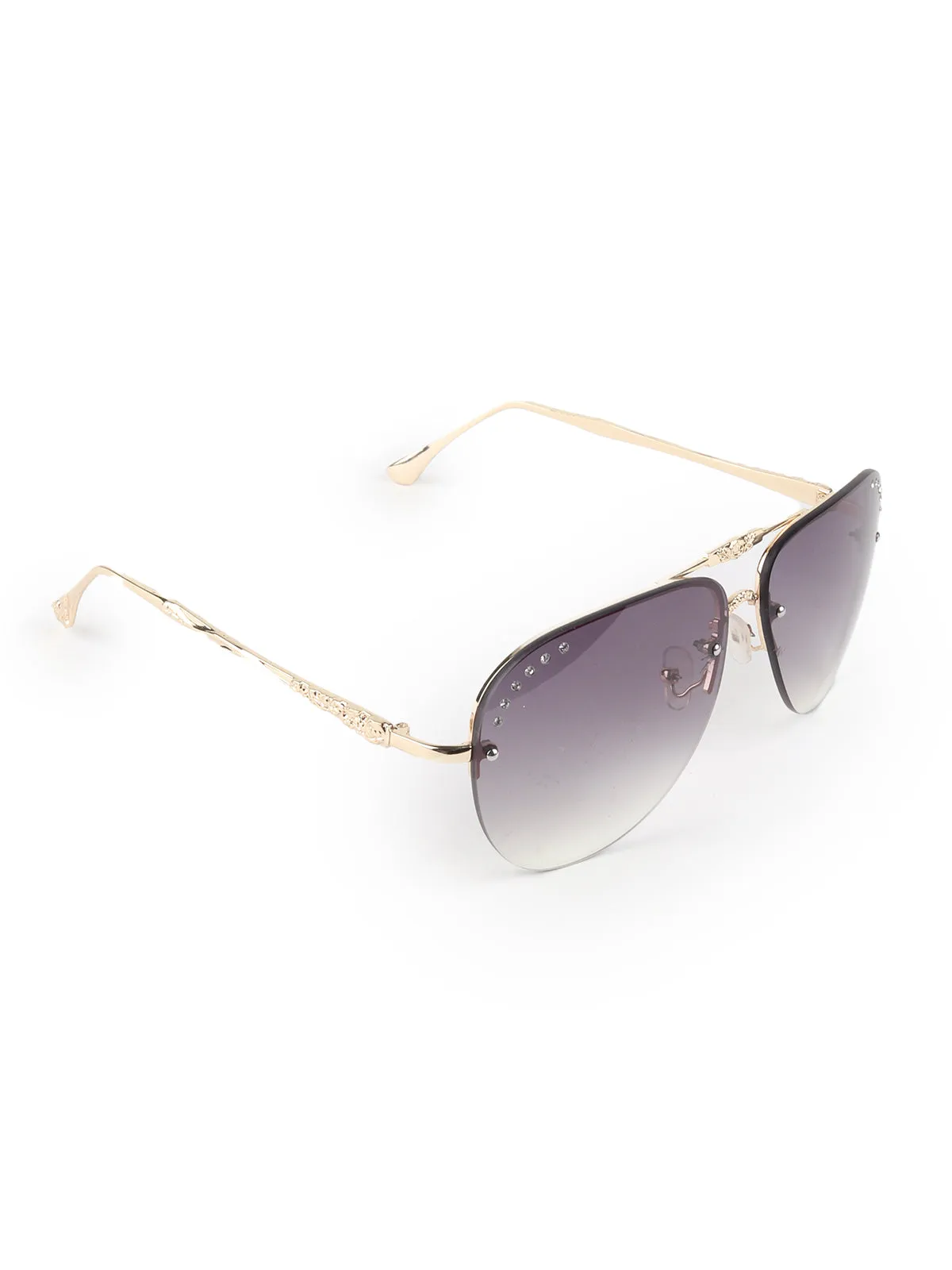 Odette Black Acrylic and Faux Stone Embellished Aviator Sunglasses for Women