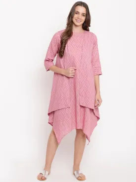 Pink Dobby Asymmetric Dress Reversible Jacket