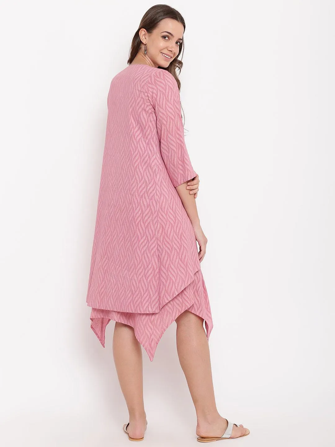 Pink Dobby Asymmetric Dress Reversible Jacket