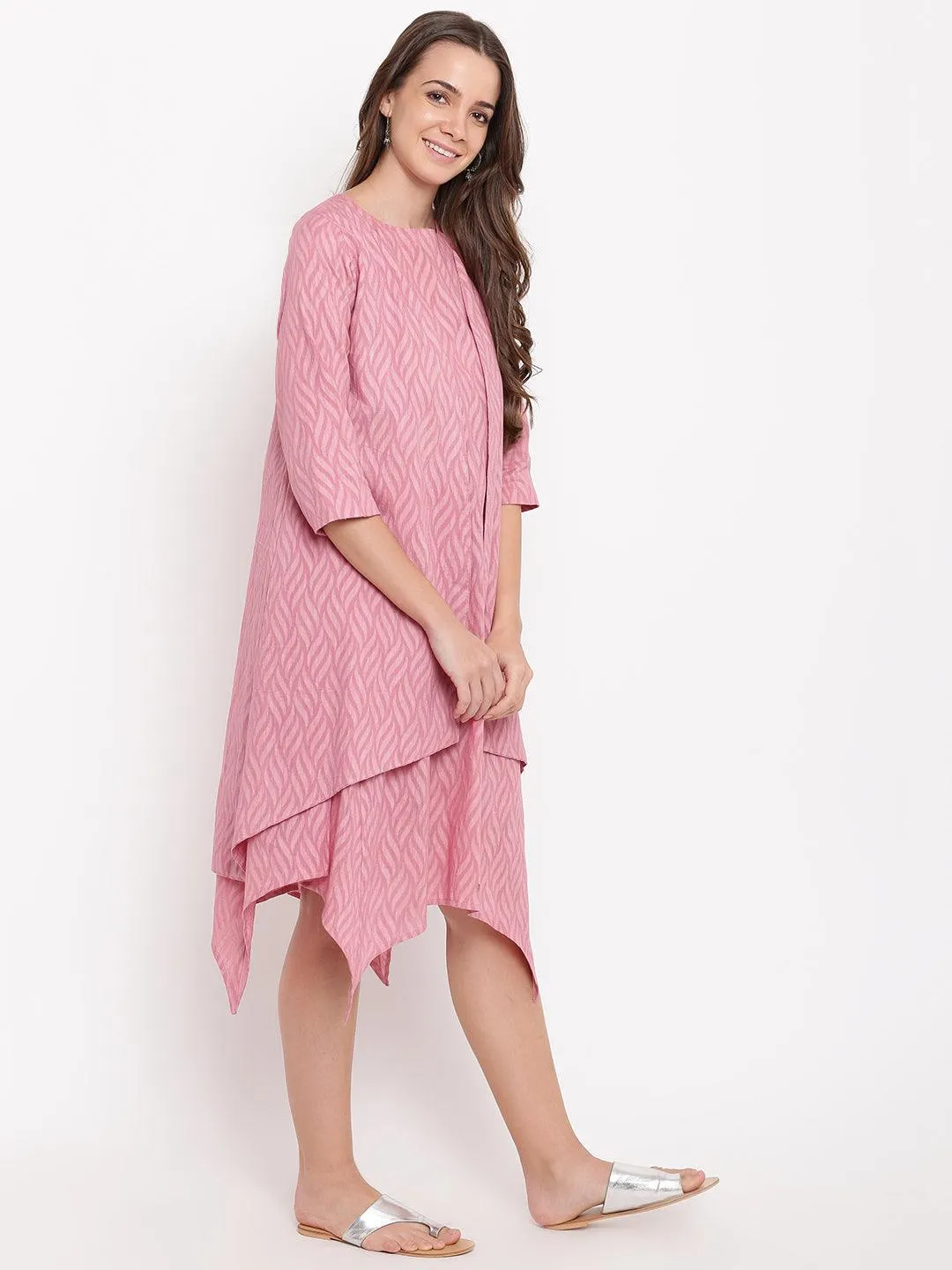 Pink Dobby Asymmetric Dress Reversible Jacket