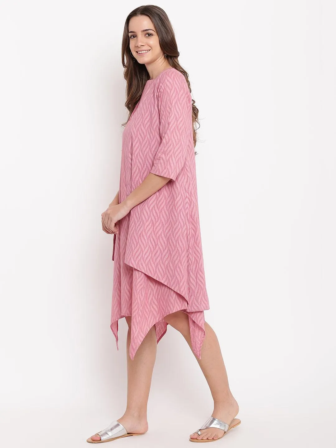 Pink Dobby Asymmetric Dress Reversible Jacket