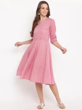 Pink Floral Dobby Lace Dress