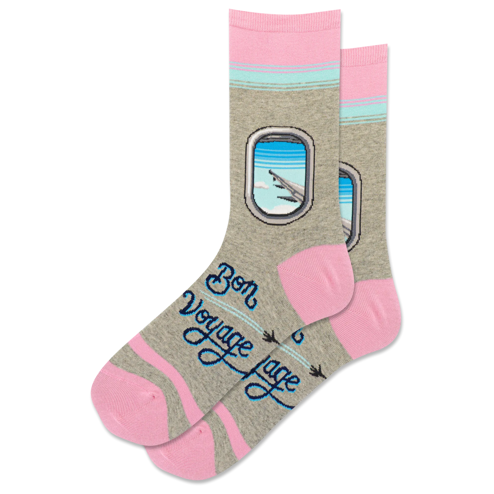 "Bon Voyage" Cotton Crew Socks by Hot Sox