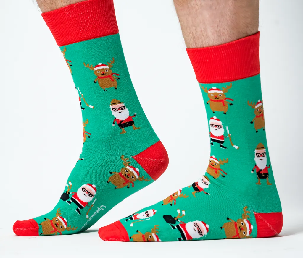 "Canadian Christmas" Cotton Crew Socks by Uptown Sox - Large