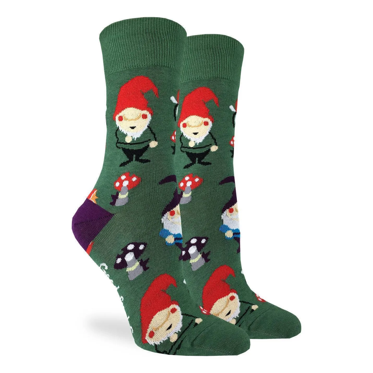 "Lawn Gnomes" Cotton Crew Socks by Good Luck Sock