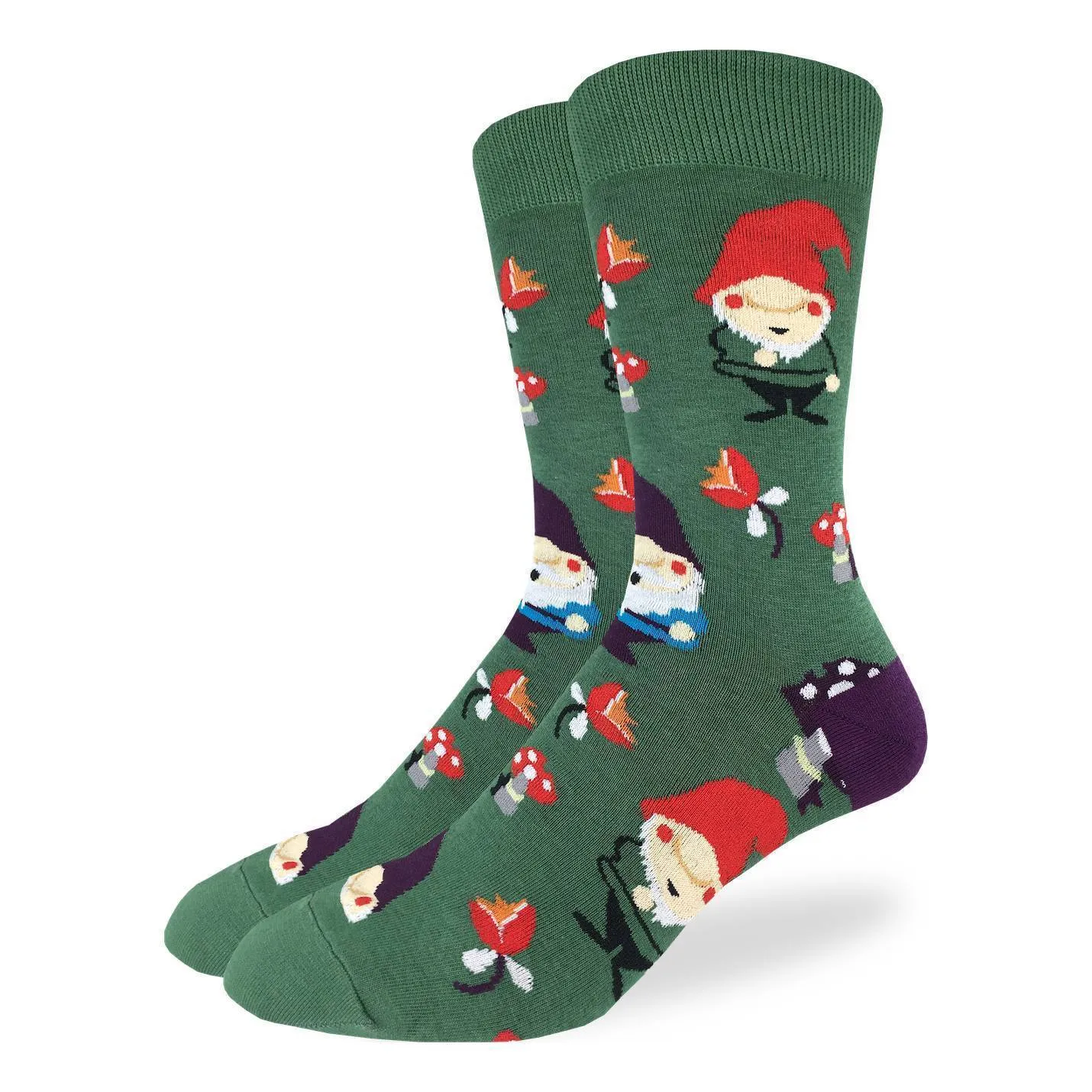 "Lawn Gnomes" Cotton Crew Socks by Good Luck Sock