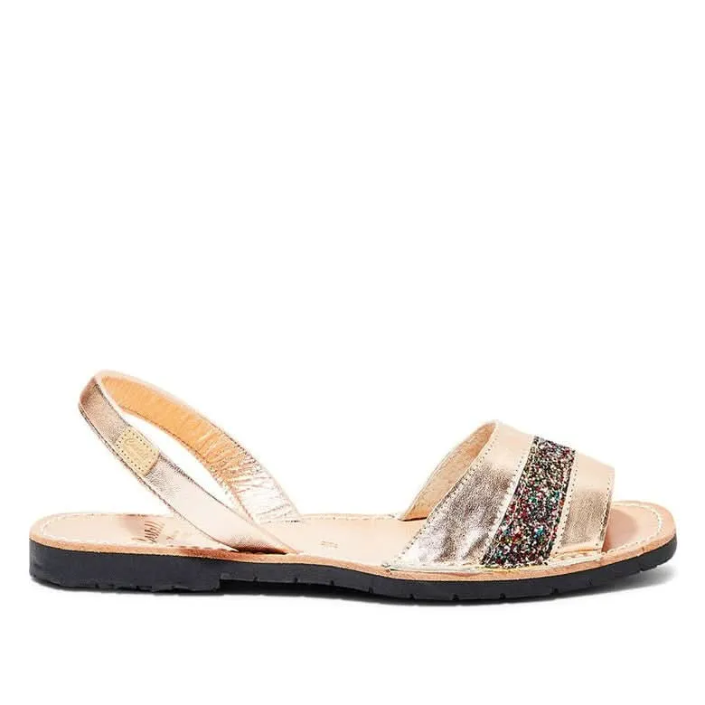 Renewed Glitter Leather Open Toe Menorcan Sandal For Women - Glam 1731