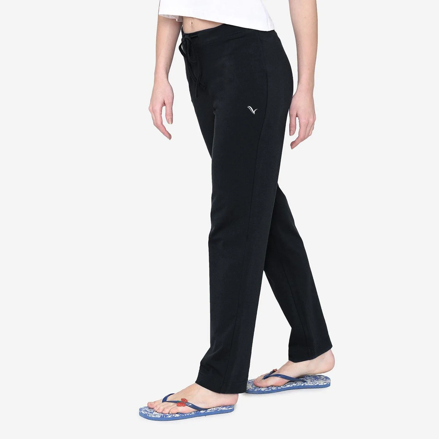 Vami Plain Cotton Rich Relax Lower For  Women - Black