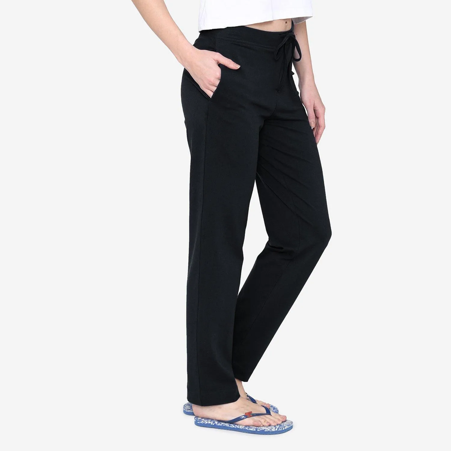 Vami Plain Cotton Rich Relax Lower For  Women - Black