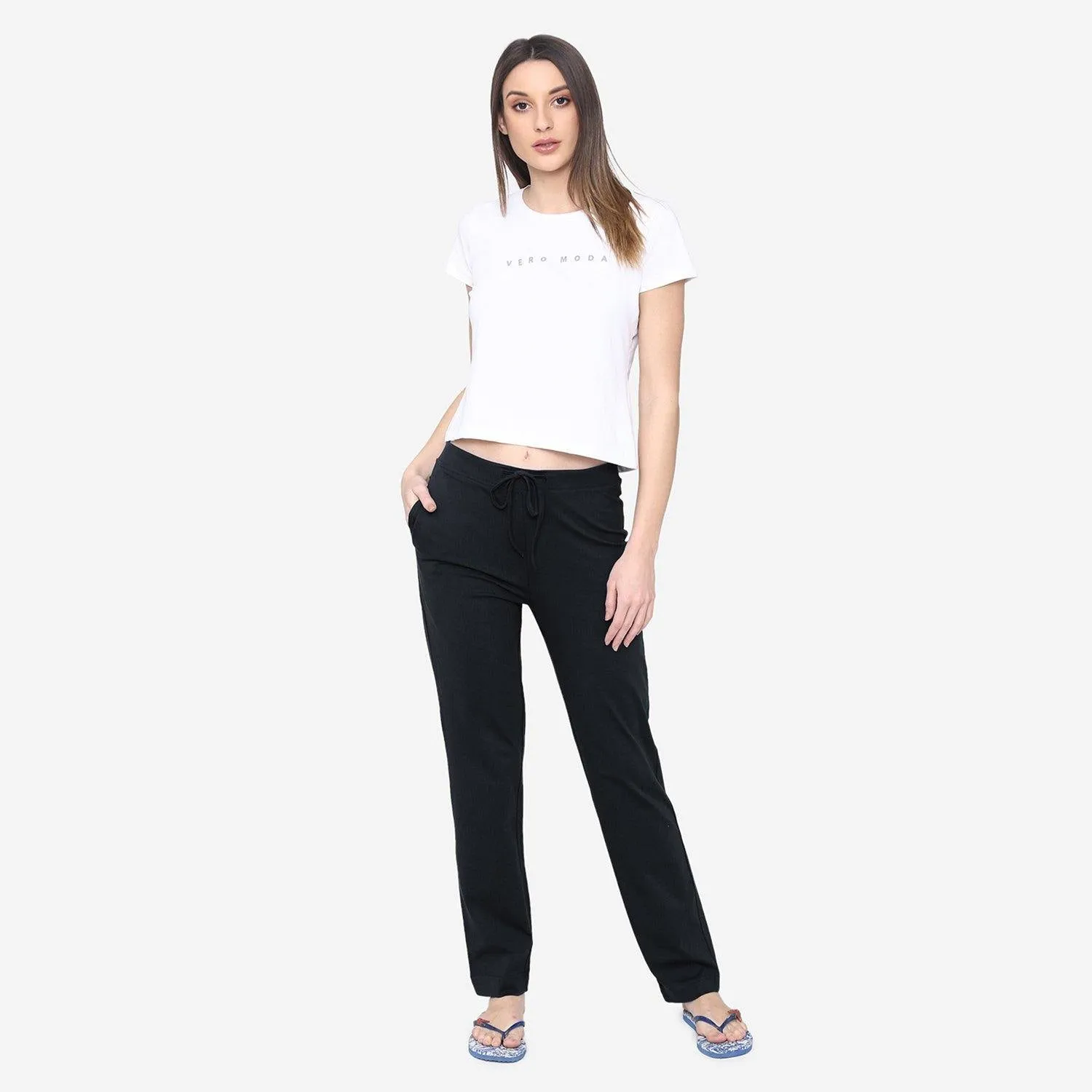 Vami Plain Cotton Rich Relax Lower For  Women - Black