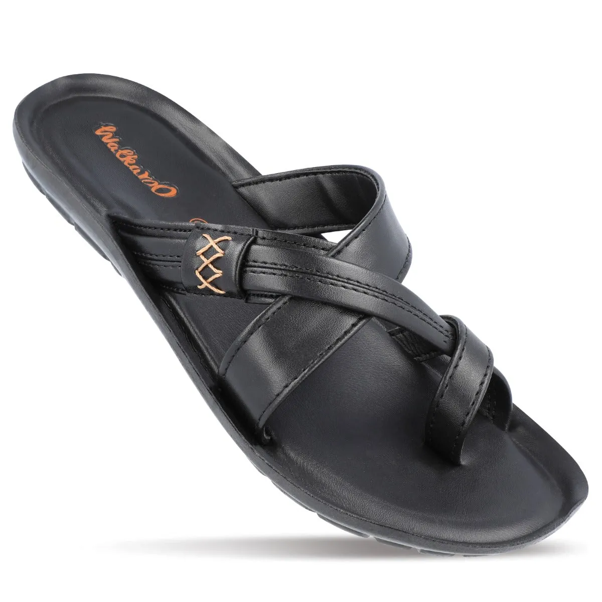 Walkaroo Men Cross Strap Slide Sandals  - 13322 Black