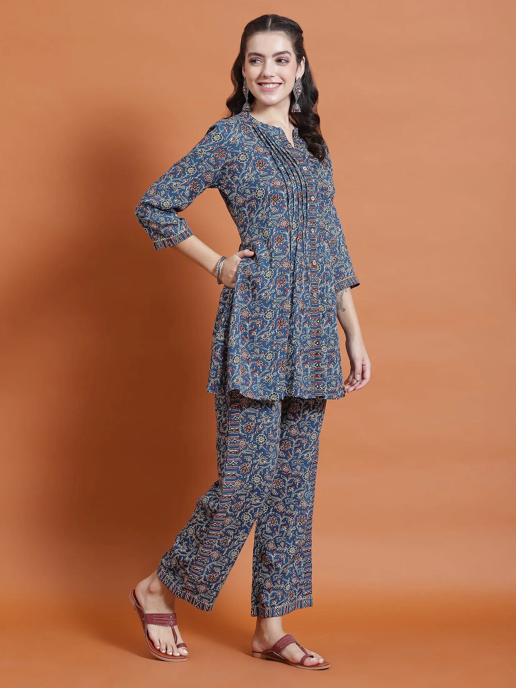 Women Blue Floral Print Co-Ord Set