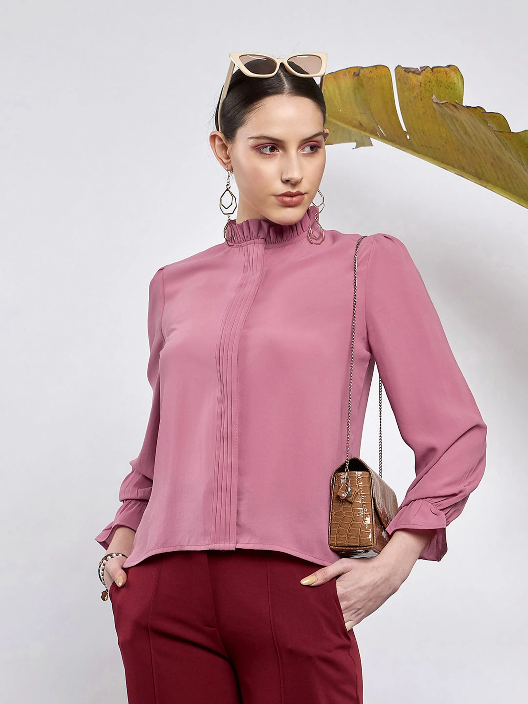 Women Dull Pink Front Pintuck Top