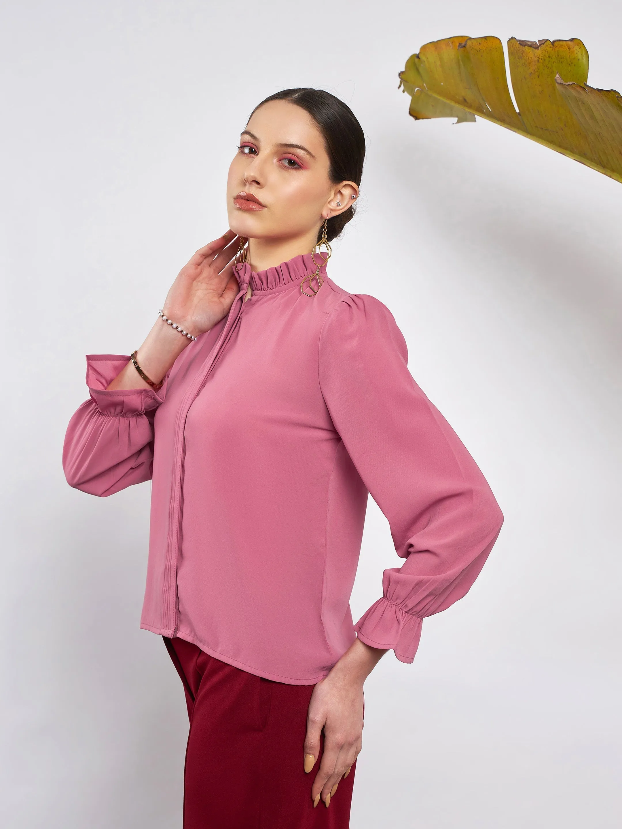 Women Dull Pink Front Pintuck Top