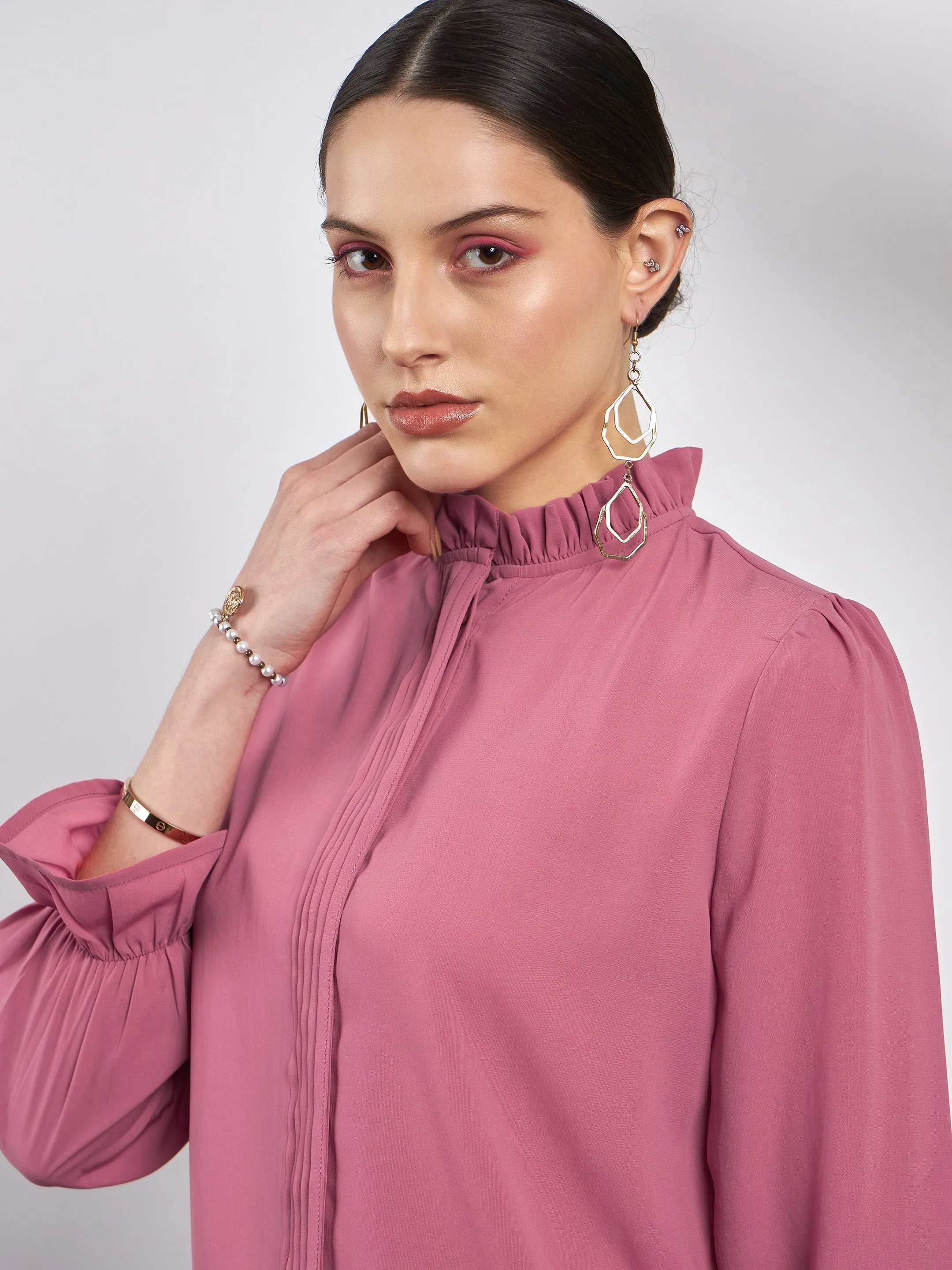 Women Dull Pink Front Pintuck Top