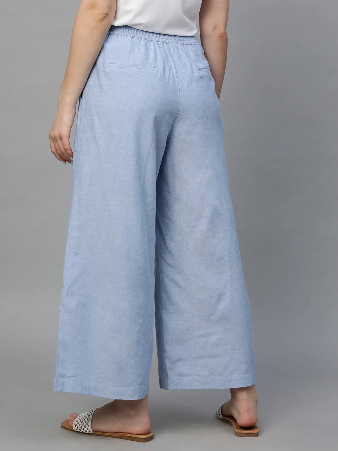 Women's Blue Viscose Linen Regular Fit Culotte