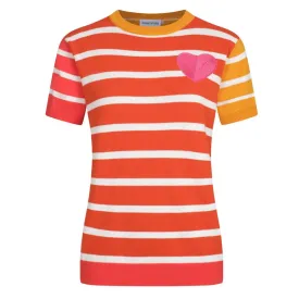 Women's color-matching striped love knit T-shirt