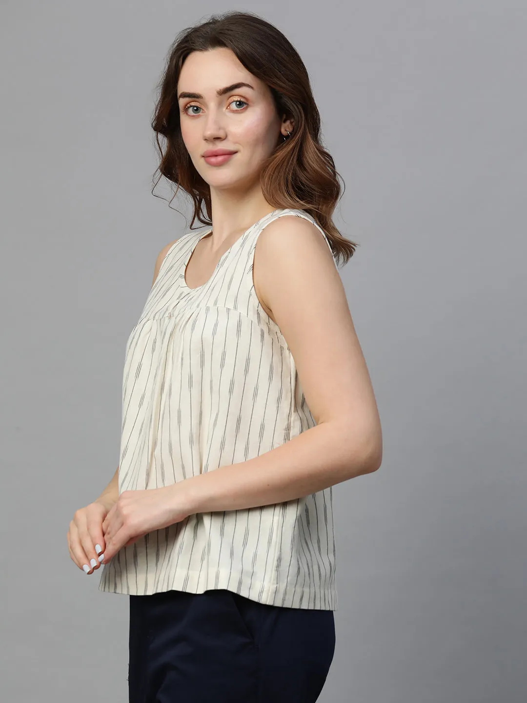 Women's Offwhite Cotton Regular Fit Blouse