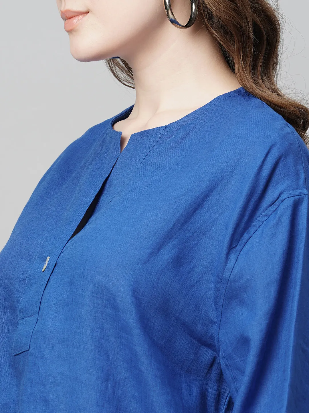 Women's Royalblue Linen Regular Fit Blouse