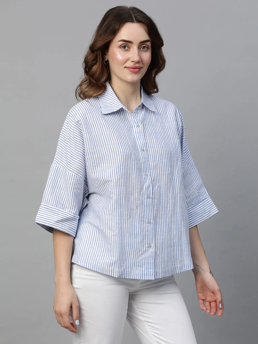 Women's White Linen Boxy Fit Blouse