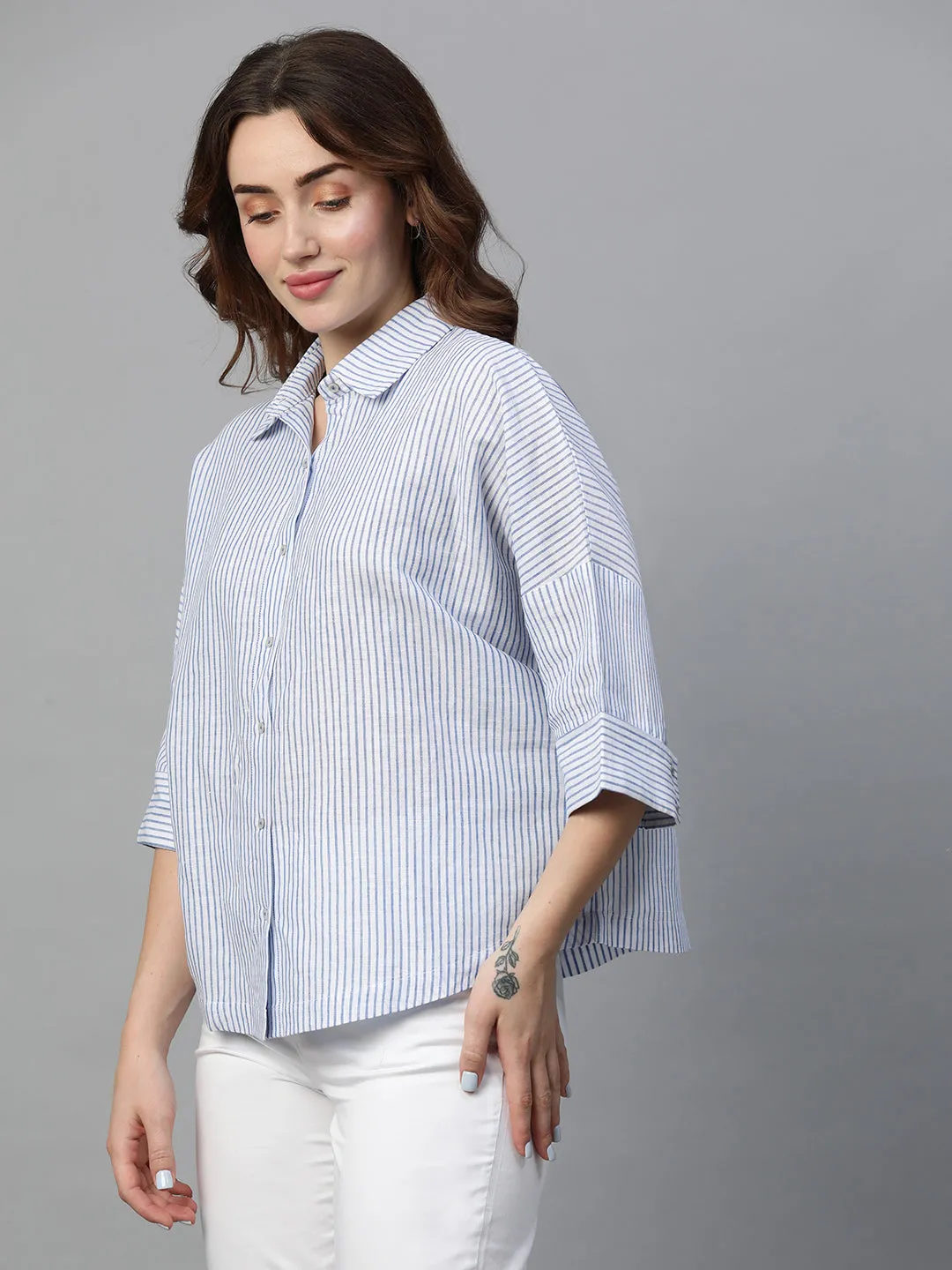 Women's White Linen Boxy Fit Blouse