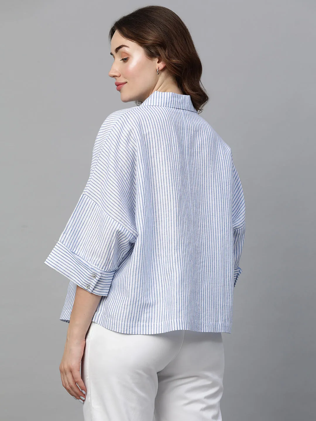 Women's White Linen Boxy Fit Blouse